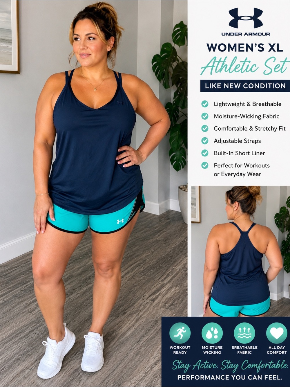Under Armour Navy Tank with Teal Athletic Shorts Set